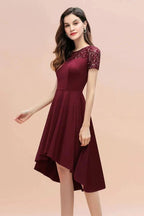 Short Sleeve Sequin Hi-Lo Cocktail Party Dress Burgundy Aline Daily Casual Dress