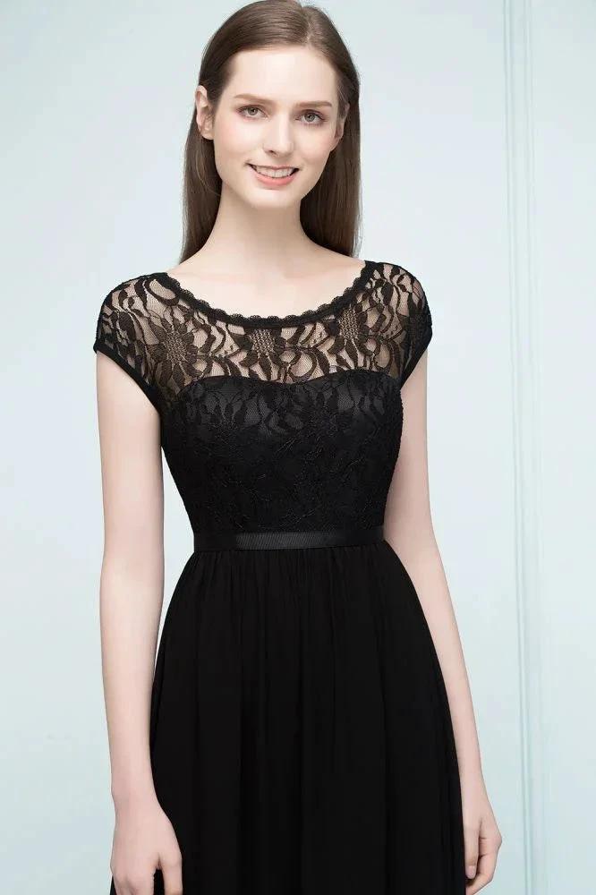 Short Sleeves Lace A-line Floor Length Bridesmaid Dresses with Sash