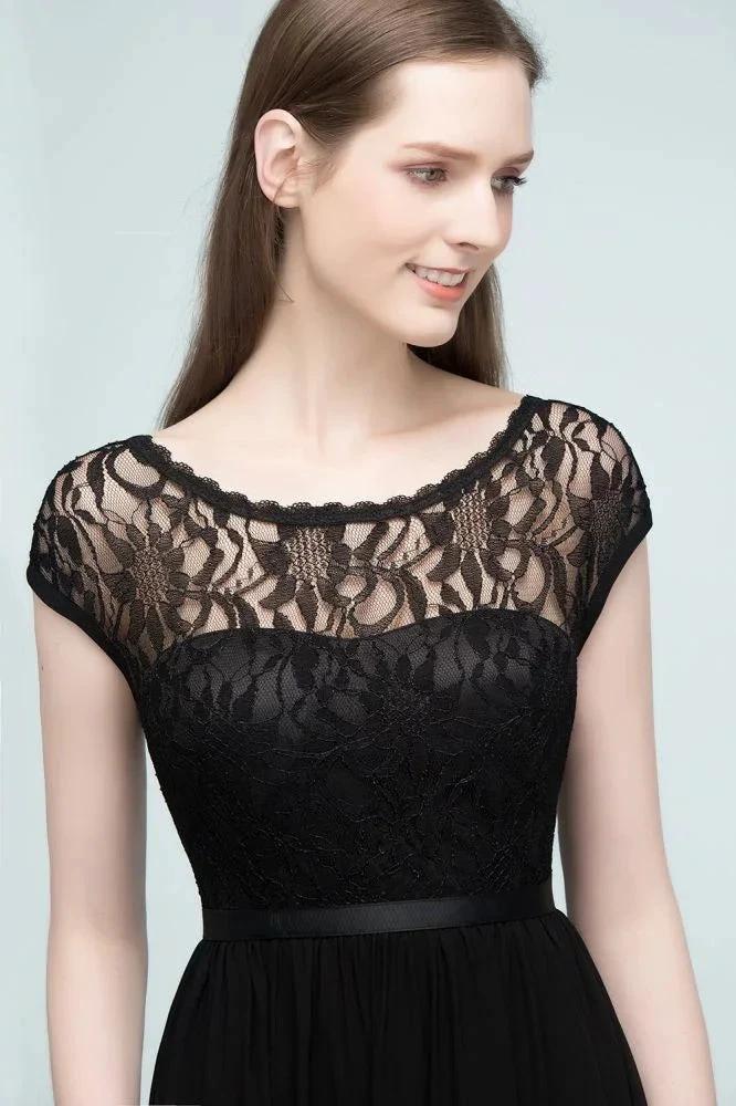 Short Sleeves Lace A-line Floor Length Bridesmaid Dresses with Sash