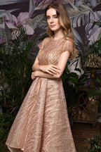 Short Sleeves Sequins Beading Hi-Lo Cocktail Dress