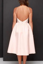 Simple A-line Pink Backless Tea Length Homecoming Dresses Party Dress PD365