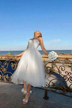 Simple A-Line Short Spaghetti Straps Tulle Wedding Dresses