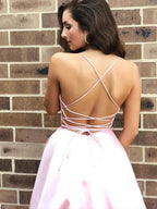 Simple A Line V Neck Backless Satin Long Prom Formal Evening Dresses