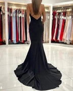 Simple Black Long Spaghetti Straps Mermaid Prom Dresses