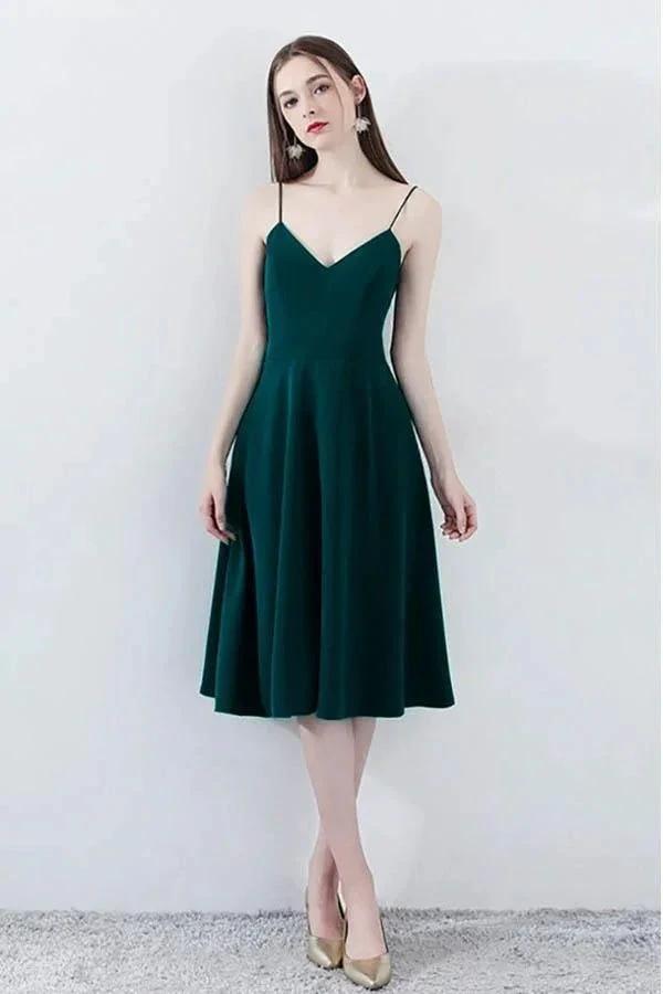 Simple Chic Dark Green Homecoming Dress V-neck with Straps PD094