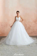 Simple Halter Ball Gown Open Back Lace Bridal Gown with Chapel Train