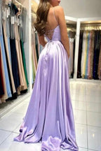 Simple Long Lilac A-line Sleeveless Prom Dresses