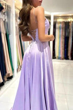 Simple Long Lilac A-line Sleeveless Prom Dresses