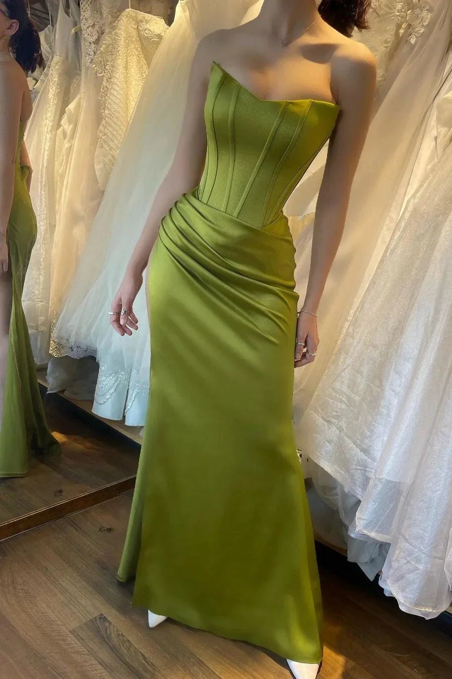 Simple Long Mermaid Strapless Floor Length Prom Dress