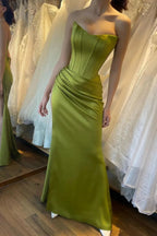 Simple Long Mermaid Strapless Floor Length Prom Dress