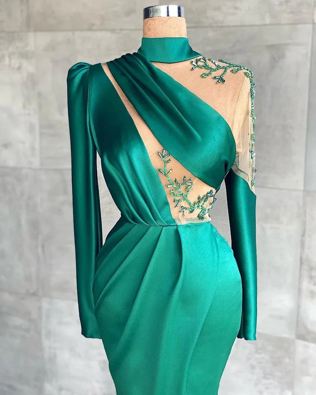 Simple Long Sleeve High Neck Mermaid Prom Dress With Slit