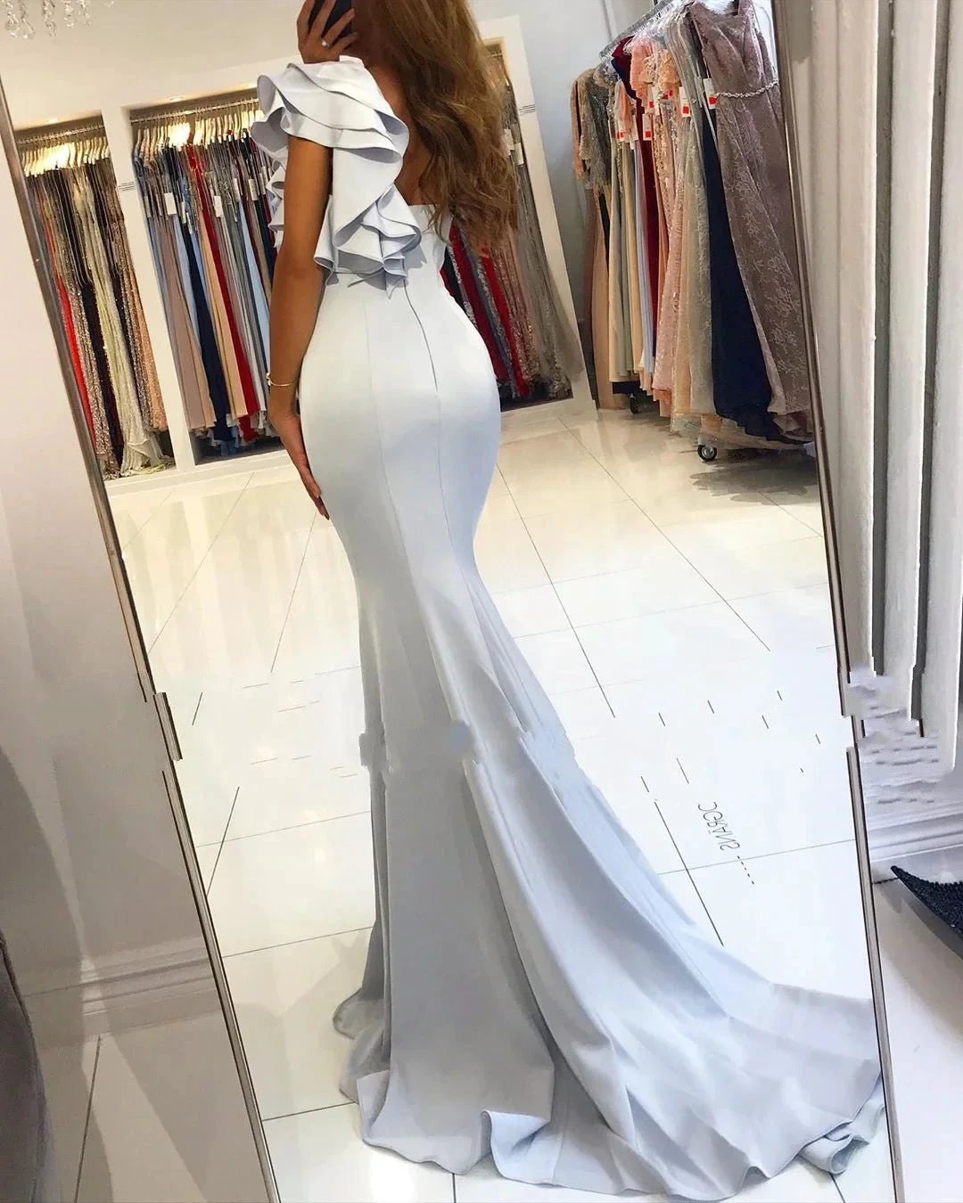 Simple Mermaid One Shoulder Backless Satin Long Prom Dress