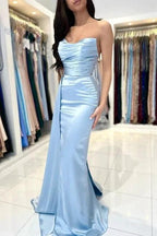 Simple Mermaid Sleeveless Evening Dresses Long Blue Prom Dresses