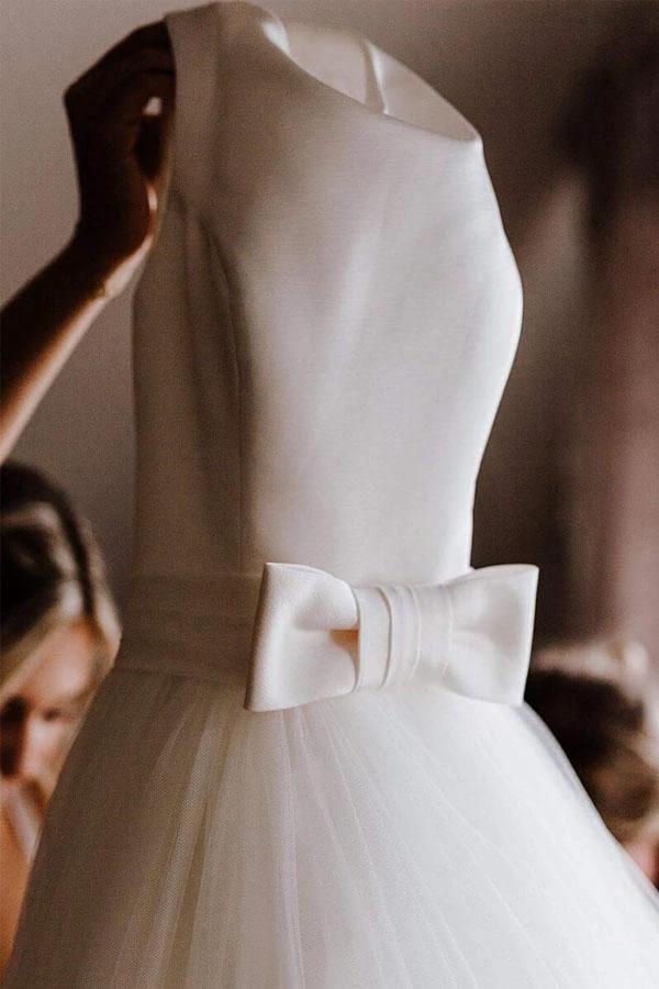 Simple Modest Ivory Tulle Wedding Gowns Backless Wedding Dress  WD313