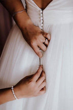 Simple Modest Ivory Tulle Wedding Gowns Backless Wedding Dress  WD313