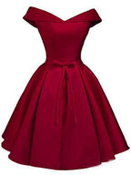 Simple Off the Shoulder Blush Homecoming Dresses Satin Graduation Dress PD288