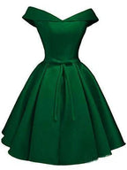 Simple Off the Shoulder Blush Homecoming Dresses Satin Graduation Dress PD288