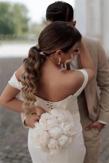 Simple Off-the-shoulder Mermaid Wedding Dresses With Slit
