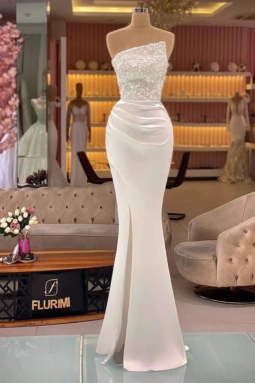 Simple Sequined Sleeveless Mermaid Prom Dress With Slit
