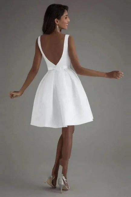 Simple Short White Sleeveless Backless Wedding Dresses