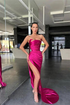 Simple Sleeveless Sexy Satin Split Front Mermaid Prom Dress