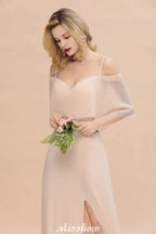Simple Spaghetti Straps Tiered Bridesmaid Dresses | Side Slit A-Line Sleeveless Evening Maxi Dresses