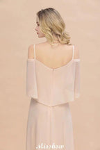 Simple Spaghetti Straps Tiered Bridesmaid Dresses | Side Slit A-Line Sleeveless Evening Maxi Dresses