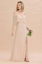 Simple Spaghetti Straps Tiered Prom Dresses | Side Slit A-Line Sleeveless Evening Dresses