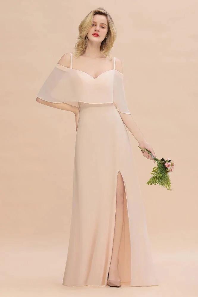 Simple Spaghetti Straps Tiered Prom Dresses | Side Slit A-Line Sleeveless Evening Dresses
