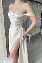 Simple Sweetheart Long A-line Off-the-shoulder Prom Dress With Slit