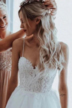 Simple Sweetheart Sleeveless A-Line Wedding Dresses With Lace