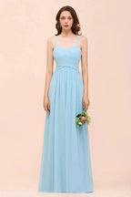 Sleeveles Sky Blue Aline Bridesmaid Dress Simple Maid of Honor Dress