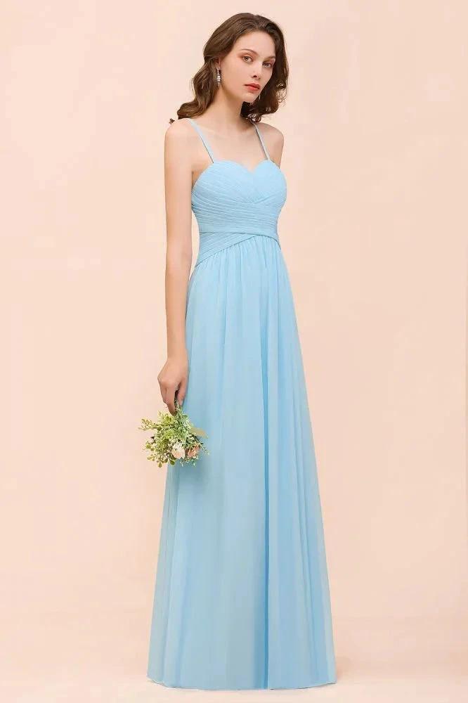 Sleeveles Sky Blue Aline Bridesmaid Dress Simple Maid of Honor Dress