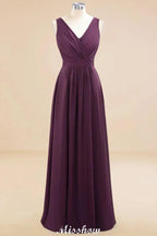 Sleeveless A-line Chiffon Bridesmaid Dress Floor-Length V-Neck Party Gown