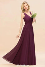 Sleeveless A-line Chiffon Bridesmaid Dress Floor-Length V-Neck Party Gown