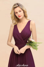 Sleeveless A-line Chiffon Bridesmaid Dress Floor-Length V-Neck Party Gown