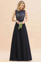 Sleeveless A-line Evening Maxi Gown Lace Appliques Floor Length Bridesmaid Dress Formal Party Gown
