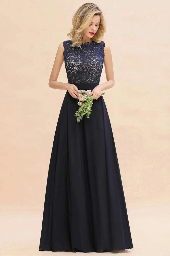 Sleeveless A-line Evening Maxi Gown Lace Appliques Floor Length Bridesmaid Dress Formal Party Gown