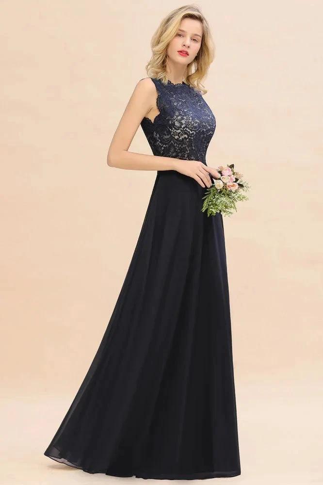 Sleeveless A-line Evening Maxi Gown Lace Appliques Floor Length Bridesmaid Dress Formal Party Gown