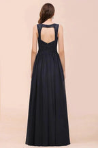 Sleeveless Black A-line Evening Maxi Dress Chiffon Bridesmaid Dress Formal Dress