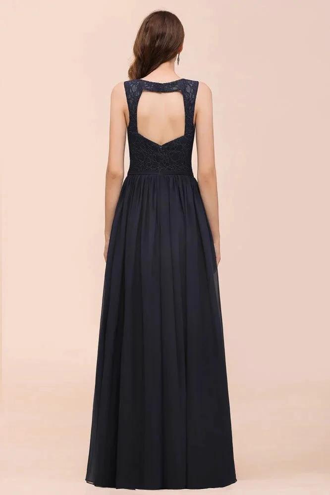 Sleeveless Black A-line Evening Maxi Dress Chiffon Bridesmaid Dress Formal Dress