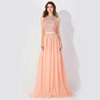 Sleeveless Chiffon Beading Evening Party Dress Crew Neck aline Bridesmaid Dress