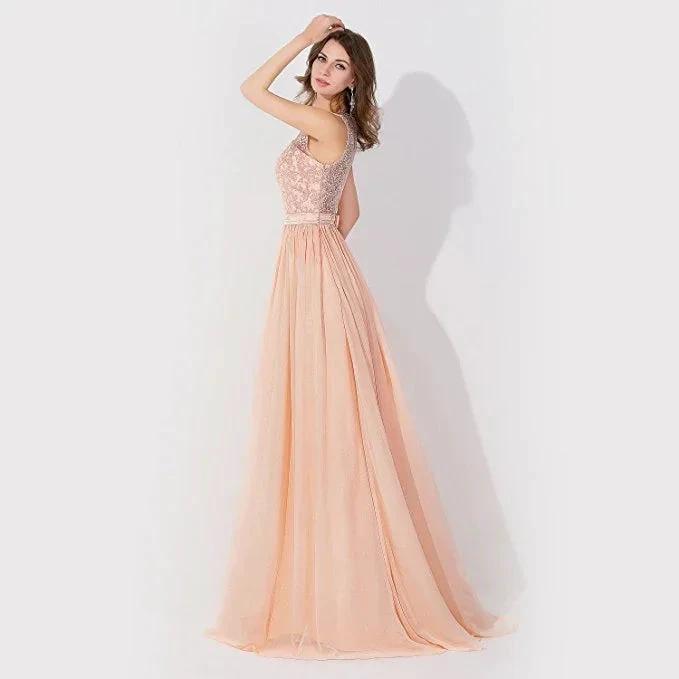 Sleeveless Chiffon Beading Evening Party Dress Crew Neck aline Bridesmaid Dress