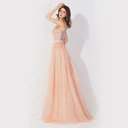 Sleeveless Chiffon Beading Evening Party Dress Crew Neck aline Bridesmaid Dress