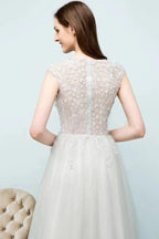 Sleeveless Long Split A-line Appliqued Tulle Prom Dresses