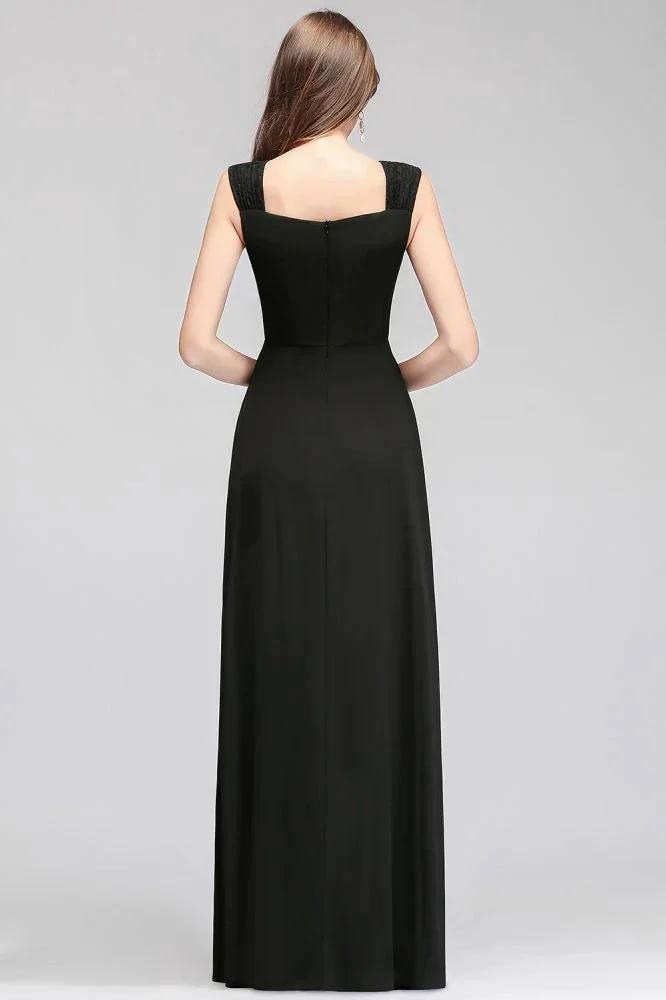 Sleeveless Ruffled Chiffon Black Bridesmaid Dresses