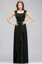 Sleeveless Ruffled Chiffon Black Bridesmaid Dresses
