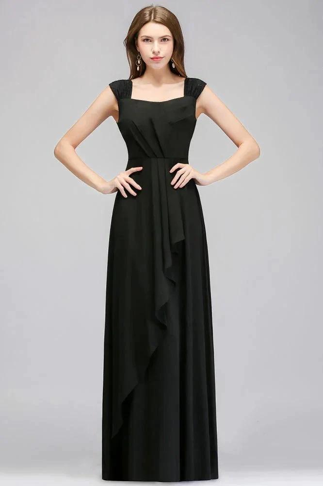 Sleeveless Ruffled Chiffon Black Bridesmaid Dresses