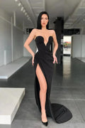 Sleeveless Sweetheart Front-Split Sexy Sweep-Train Prom Dress