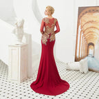 Slim Long Sleeves Gold Appliques Mermaid Evening Gowns Floor Length Event Party Dress